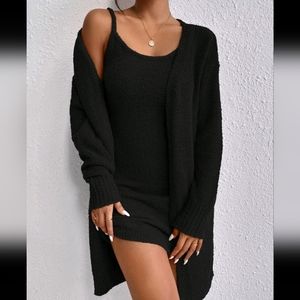 Fuzzy cozy cardigan and dress